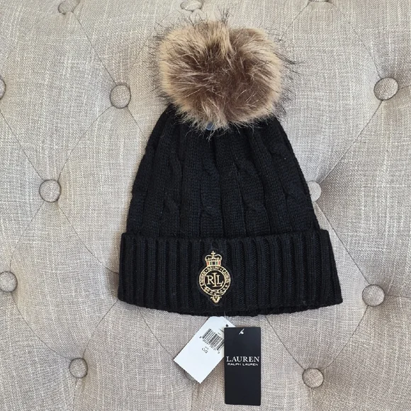 Ralph Lauren Black Knit Beanie Hat - Picture 1 of 4